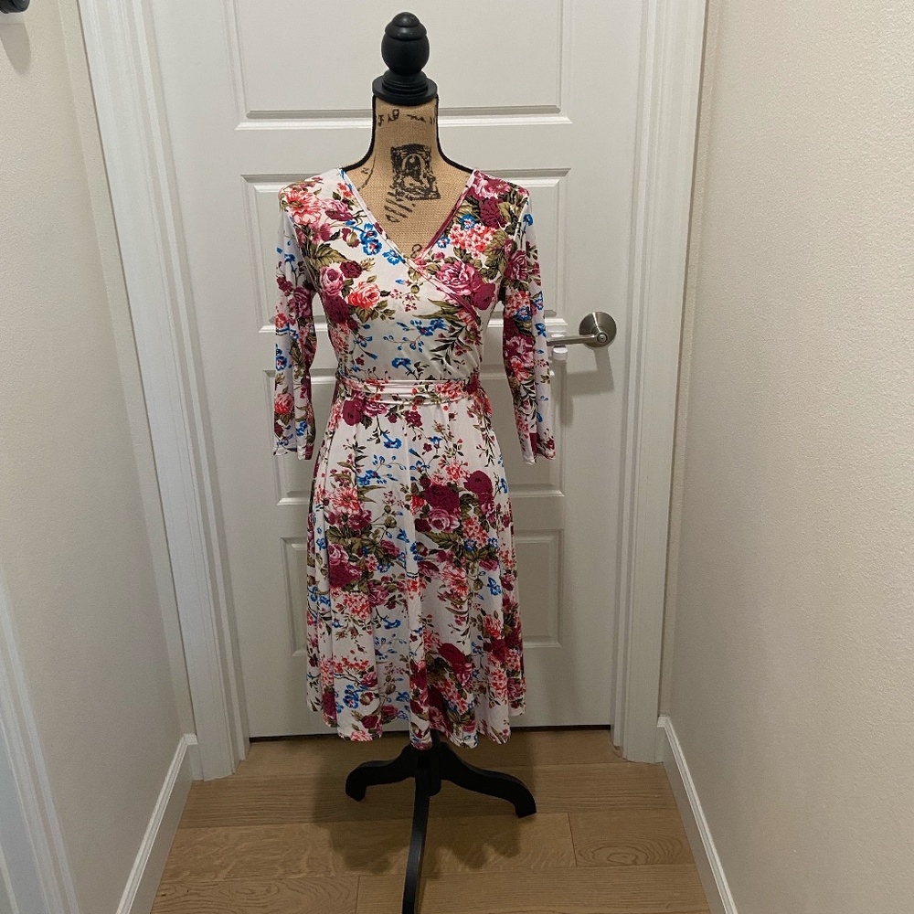 Pinkblush Floral 3/4 Sleeve Length Dress